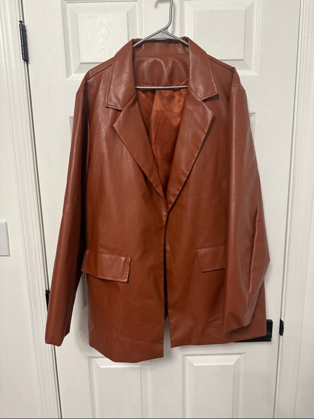 SHEIN Rust Brown Faux Leather Blazer Jacket